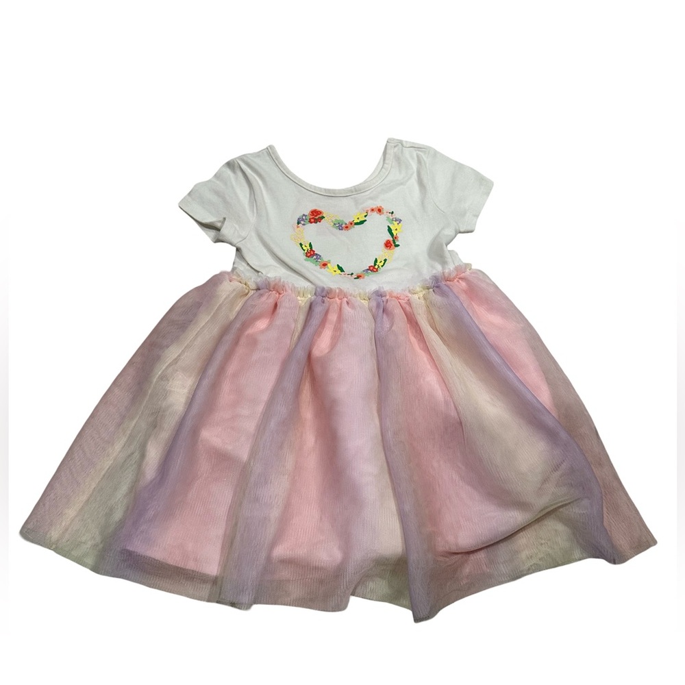 Toddler Girl Heart Tulle Dress Size 4T Pastel Rainbow Like New